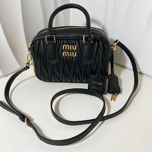 Miu Miu Matelassé Black Leather Bowling Bag